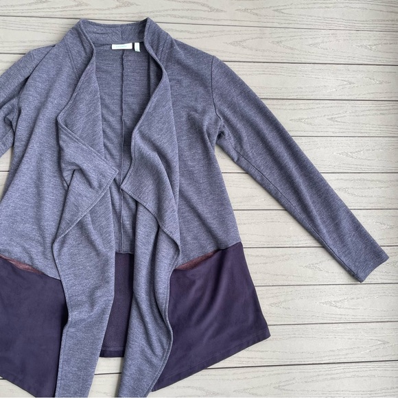 LOGO Lounge Navy/Plum Faux Suede Waterfall Collar Cardigan XXS - Picture 3 of 10